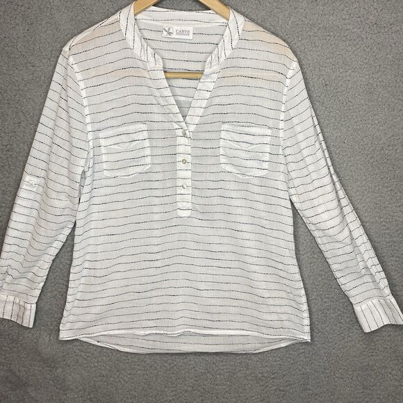 Carve Designs Gauze Shirt Womens Medium Organic Cotton Horizontal Stripe - Picture 1 of 15